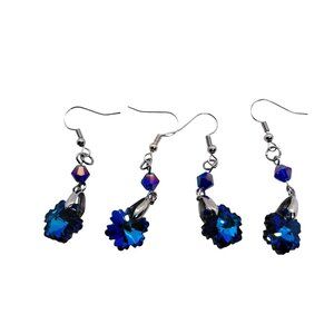 Blue Snowflake crystal earrings silver tone handmade